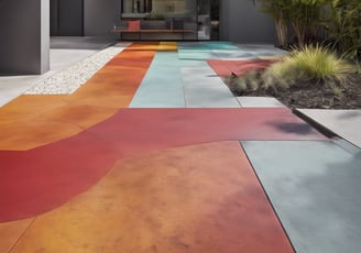 a colorful painted concrete walkway with a colorful painted floor