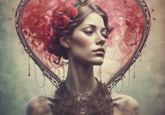 a woman with a heart shaped headpiece