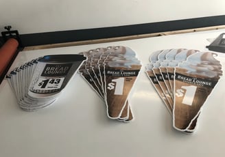 a table with a bunch of stickers on it