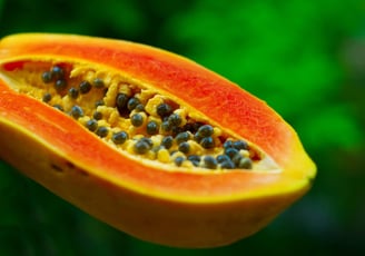 Papaya fruit cut in half