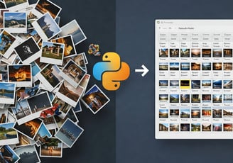Un montón de fotografías a la izquierda se convierten en un inventario ordenado al pasar a través de Python.