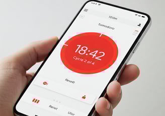 Una mano sujeta un smartphone y en su pantalla se ve un temporizador redondo con fondo rojo.