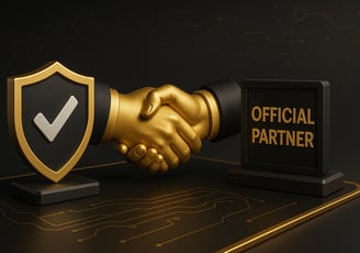 a golden handshake with a golden shield and a golden shield