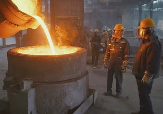 a man is pouring a hot metal potted with a large amount of hot water