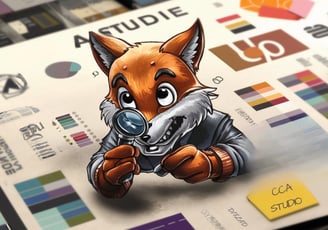 image d'un audit identité visuelle pour les marques. Un renard analyse les détails de la marque