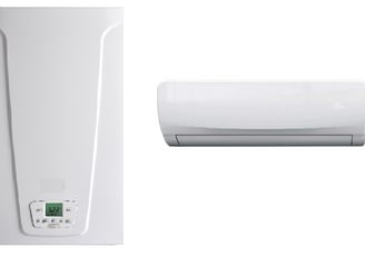 a white air conditioner with a white air conditioner