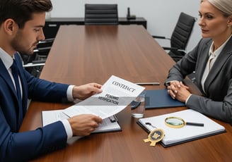 men holding a background verificationdocument and one women seating in front of men