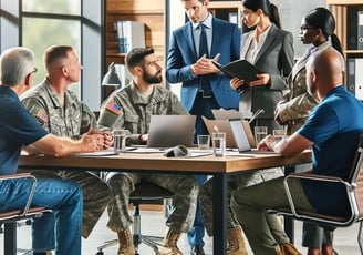 office environment with a diverse group of military veterans