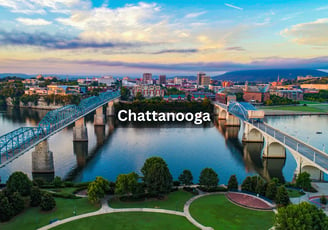 Double bridges and river view in Chattanooga Tennessee