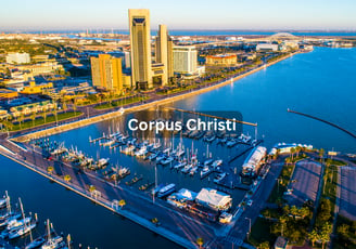 Aerial view and waterfront of downtown Corpus Christi Texas