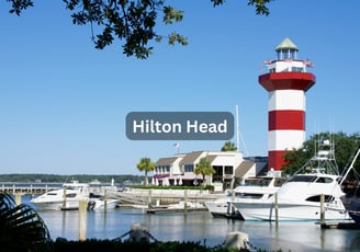 Marina with lighthouse in Hilton Head South Carolina