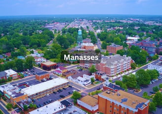 Aerial view in historic Manasses Virginia