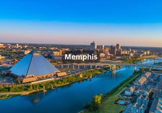 River bridge and pyramid view in Memphis Tennessee