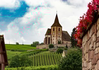 a church with a steeple and a steeple