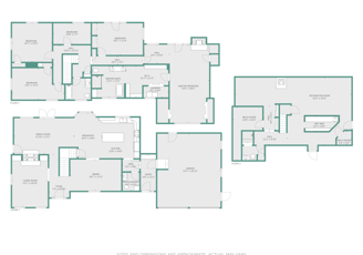 Floor plan of a multi-floor apartment with dimensions, wall color and theme color.