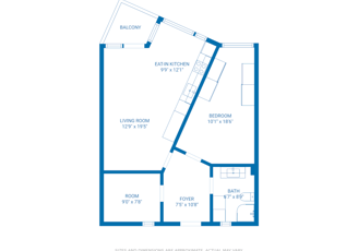 Floor plan of a multi-floor apartment with dimensions, wall color and theme color.