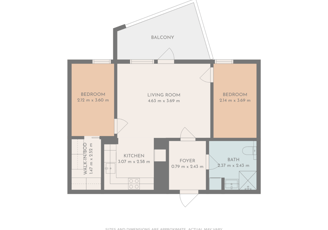 PLUS floor plan with dimensions, fixtures & earth tones
