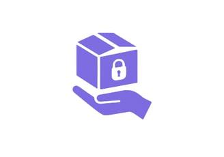 Purple box on a hand icon representing confidential product delivery.