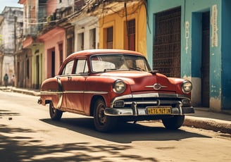 a red car parked on the side of a street