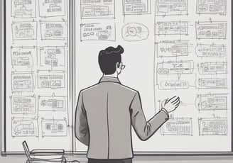 a man standing in front of a whiteboard with a whiteboard