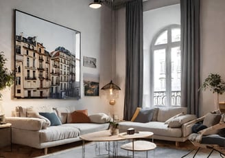 un salon avec un canapé et une table
