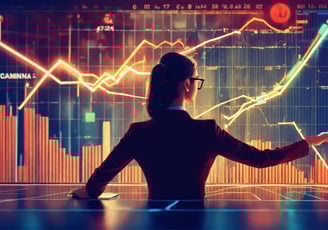 a woman in a business suit is standing in front of a performance charts