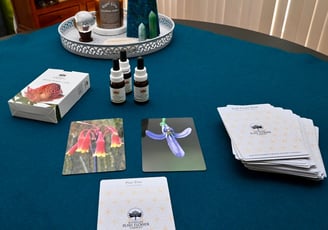 Bush Flower Essences and cards on a table