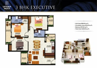 Uptown Skylla 3bhk executive floor plan, with Flats and Pent houses in Zirakpur PR7 Aiport Road