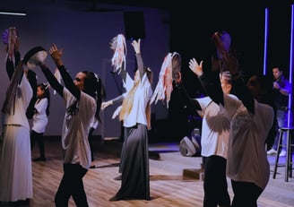 girls of all ages dancing in church