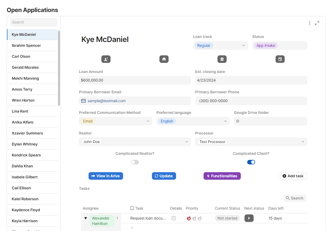 Screenshot showing anonymized loan details in loan workflow system