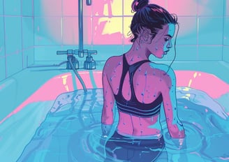 a woman in a bathing suit is sitting in a cold bathtub