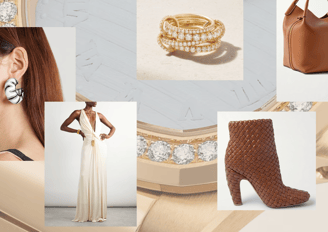 Luxury fashion collage with designer accessories and clothing.