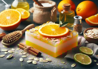 a soap bar with oranges and oats