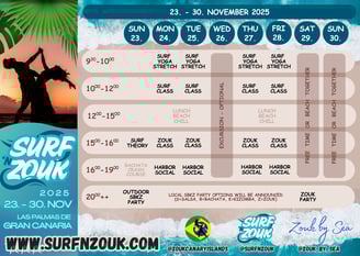 Schedule Gran Canaria 2025 Surf n Zouk