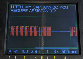 Screenshot of the ESP32 CW decoder/trainer in analysis mode