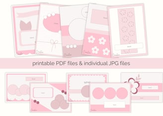 Collage of pink and white card making templates with floral and geometric designs. Includes both cir