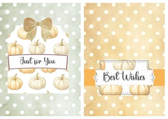 Image of two greeting cards with a polka dot background. Warm, festive feel.