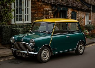 Young Peter Pickering's yellow and green Austin Mini 850 was a real head-turner in the late 60's.