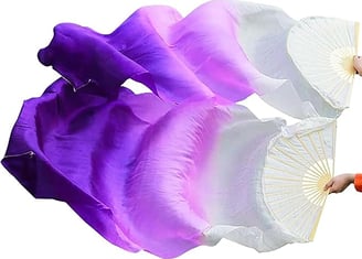 abanicos de seda de danza color morado y blanco