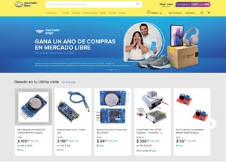 Ejemplo de feed personalizado en MercadoLibre con productos relacionados a búsquedas recientes