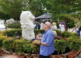 The Pirate stops for a drink at the smaller Merlion