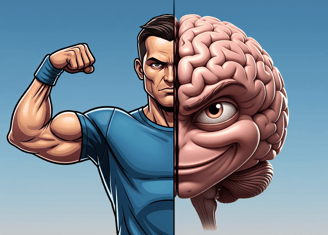 You vs. Brain" visual: human body vs. brain meme, highlighting the mind's influence and conscious vs. subconscious control