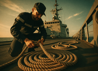 un marin range des cordages pour la journée du marin.