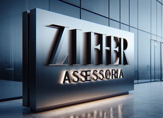 Placa com o nome Ziffer Assessoria, representando credibilidade e excelência nos serviços prestados