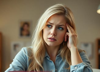 a stressed woman sitting at a table