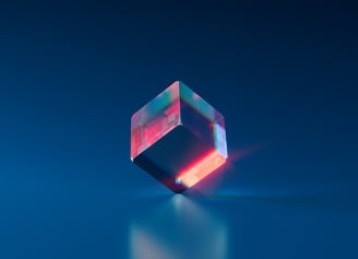 a crystal crystal cube with a blue sky background