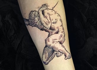 This is a Tattoo insbired by Atlas using the fine line style