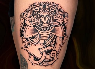 A celtic tattoo using the Etiching style