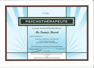 Diplôme de Psychothérapeute de Francis Barret