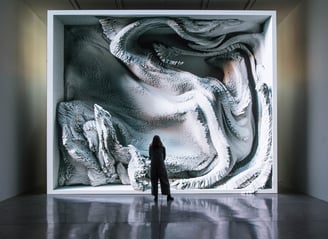 Refik Anadol utilizam inteligência artificial para criar paisagens digitais em movimento.